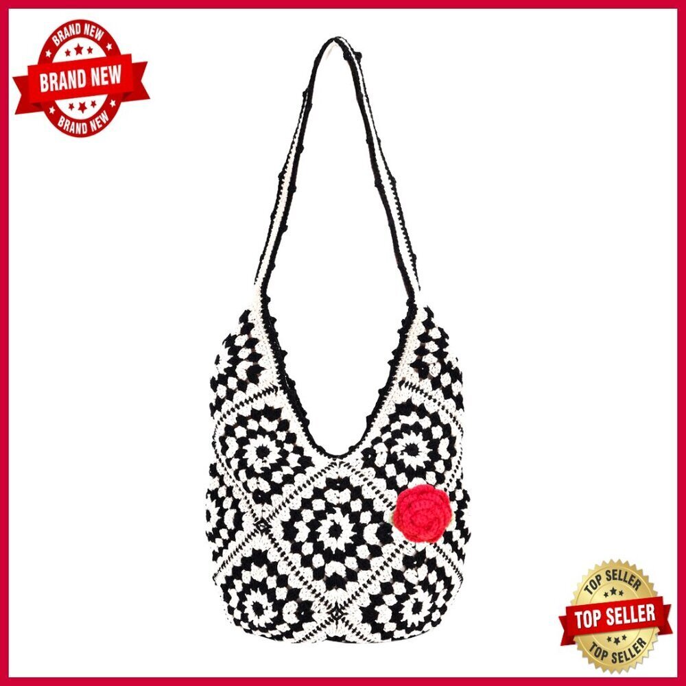 Hand-Crocheted Boho Tote Crossbody Bag Foldable Lightweight Cotton